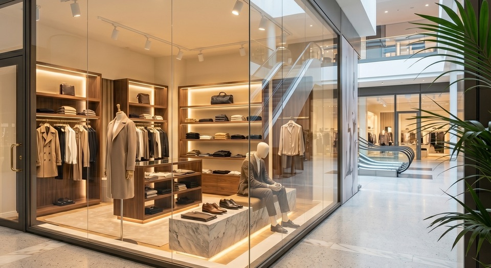 Einladendes Schaufenster mit streifenfreier Glasscheibe, sauberem Rahmen und glänzenden Auslagen